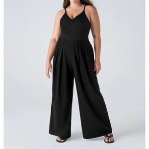 Halara Plus Size Black Wide-Leg Sleeveless Jumpsuit 1X V-Neck Strappy Pockets